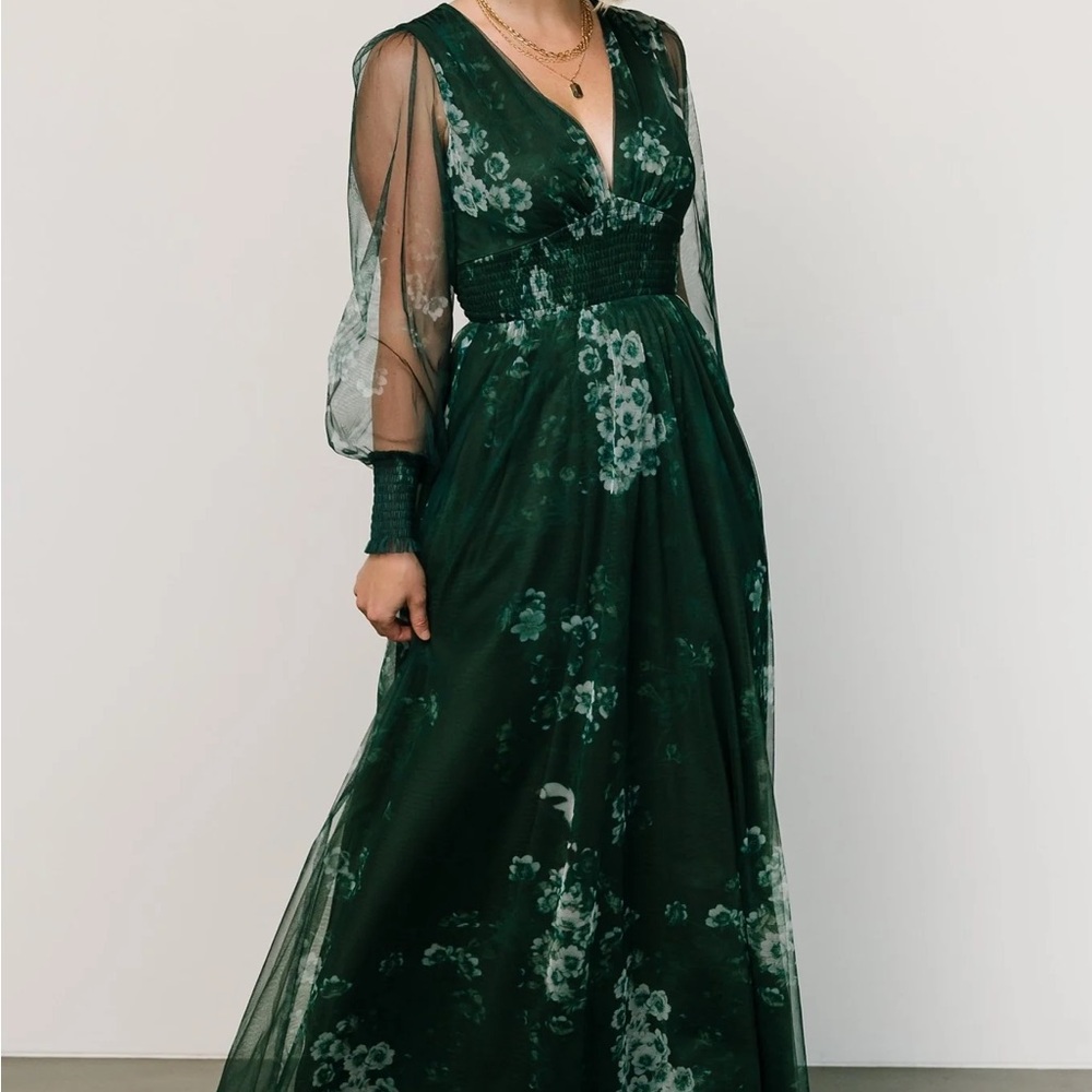 Baltic Born Dark Green Floral Long Sleeve Dress